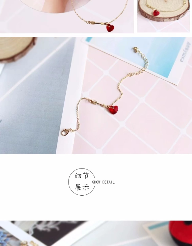 6460 Thanh Đảo Eraser Trang sức Nhật Bản Handmade đơn giản Red Crystal Love Arrow Bracelet vòng gỗ huyết rồng