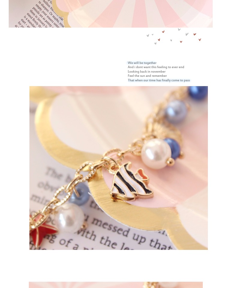 6198 Thanh Đảo Eraser Trang sức Retro Châu Âu và Châu Mỹ Biển Dương Stars Shell Pearl Fish Blue Bracelet vòng huyết long