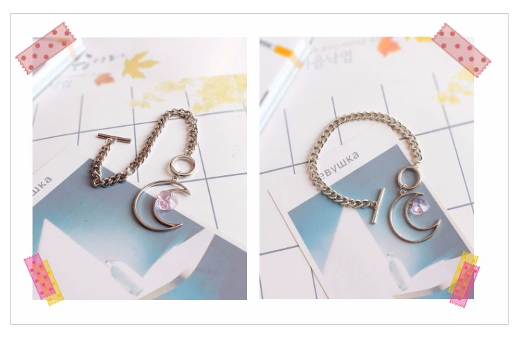 6401 Thanh Đảo Eraser Trang sức Dây chuyền bạc đơn giản và đẹp trai Moon Crescent Crystal Heart Bracelet vòng tay cao su