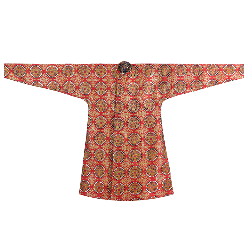 Tianhan Jiaoyang Tang-Style Round-Neck Robe, Tianwang Hunting Double-Sided Brocade Tang-Style Hanfu Restoration Unisex Robe with Missing Crotch Area