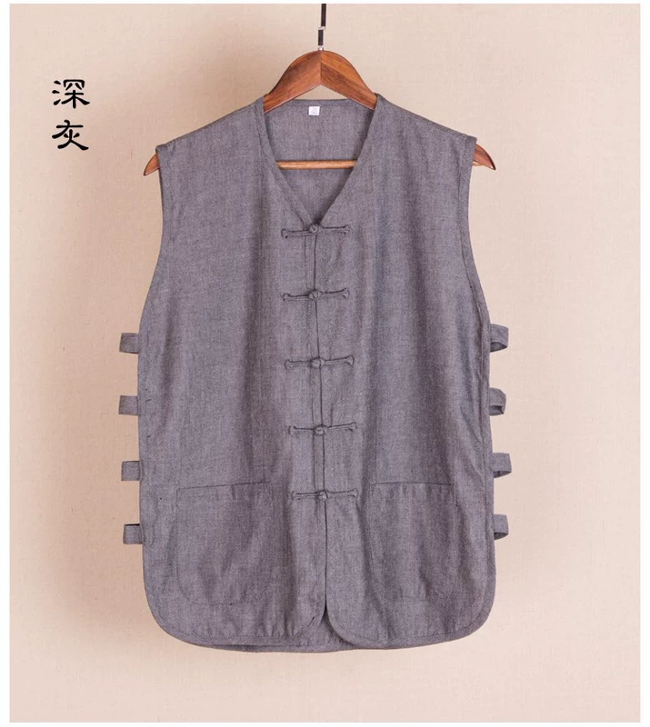 Áo vest nam cotton thô vải Tang phù hợp với áo vest không tay trung niên áo lót kiểu Trung Quốc ngựa 褂 áo vest nam vai - Áo vest cotton