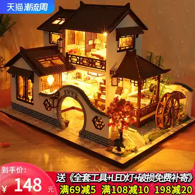 diy cottage loft villa Chinese style building small house handmade wooden assembly model birthday gift