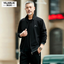 Middle-aged sports suit mens spring and autumn dad three-piece suit mens sportswear leisure suit loose large size cotton