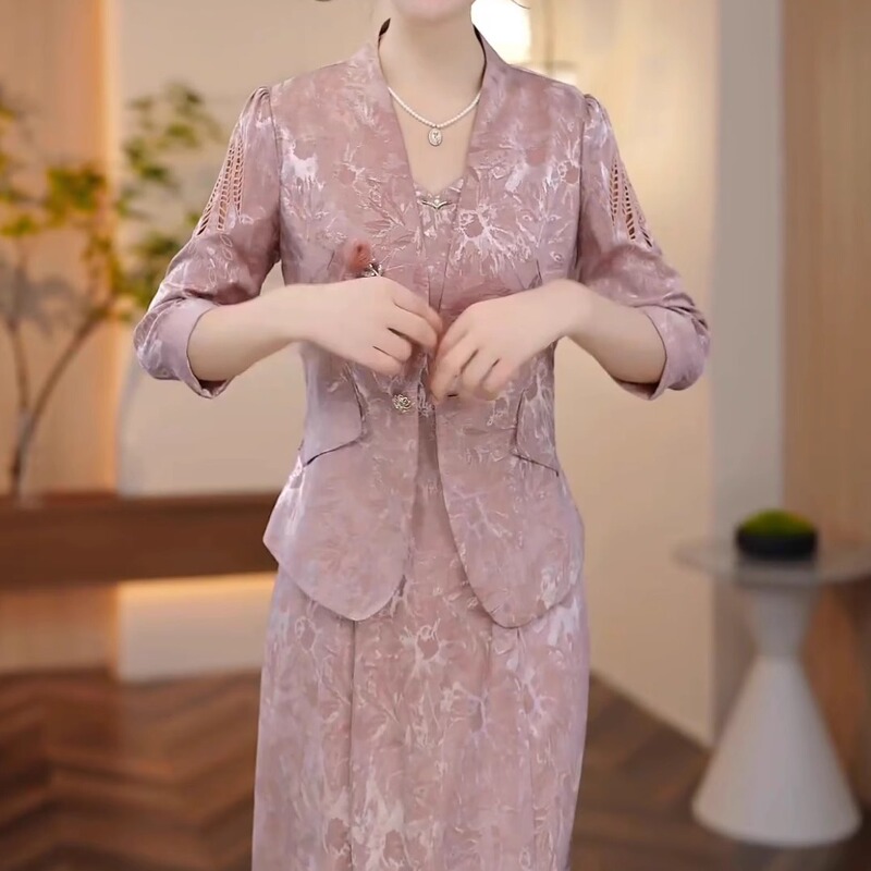 High-End Floral Brocade Fashion Two-Piece Dress Set 2025 Autumn New Style Elegant Slimming Suit Vest Dress Set