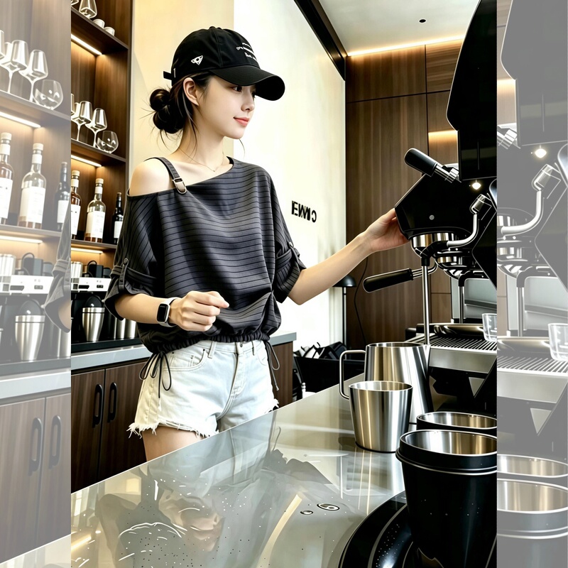 Lightly Mature Casual Dark Gray Off-Shoulder Striped Shirt for Women, 2026 Summer Sweet and Cool Natural Style Top, American Style Spicy Girl Outfit