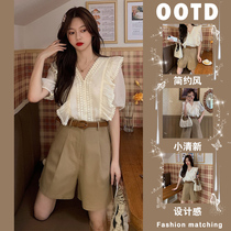 Summer Big Code Womens Dress 2022 Light Cooked Fat Mm Display Slim Superior Sense Salt Ensemble Wearing a short sleeve blouse and two suit spring