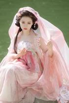 Mustard remember Mudan Pavilion pink spring cherry blossom Flowers God Walk Show Dance Meme Photos Genuine hanfu to rent