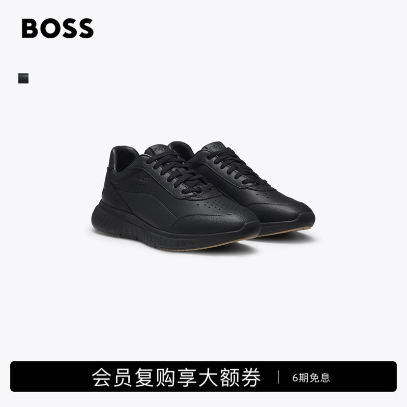 [Gift] Boss Men's Grain Leather and Solid Color Leather Sneakers
