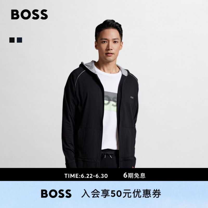 [Classic Style] [95% Cotton] Boss Men's Regular Fit Casual Zip-Up Hoodie Jacket