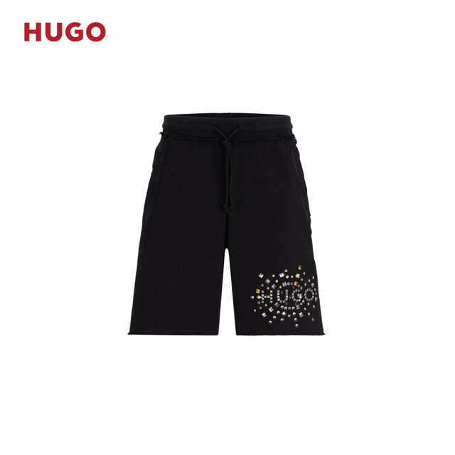 HUGOBOSS Men's 2024 Spring and Summer Stud Effect Art Style Pattern Terry Cloth Shorts