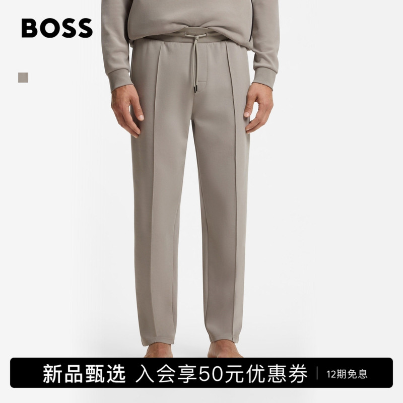 Boss Men's 2026 Winter New Metal Texture Logo Double-Sided Knitted Cotton Blend Sweatpants Boss Men's 2026 Winter New Metal Texture Logo Double-Sided Knitted Cotton Blend Sweatpants