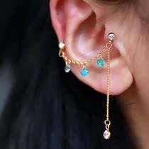 One-piece earrings Korean Diamond Blue Ocean ear chain two earrings crystal ear bone nail cute mini screw