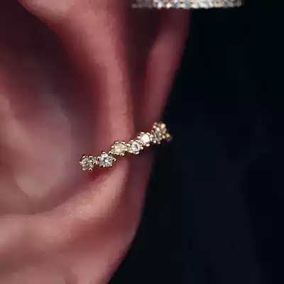 Ear needles that don't need to be taken off when sleeping Korean full diamonds save a word ear bone nails Cold wind design sense earrings niche