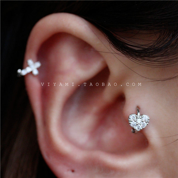 Love earrings Korean alloy ear buckle ear bone nails mini full diamond cross ring circle ear bone ring Hyuna