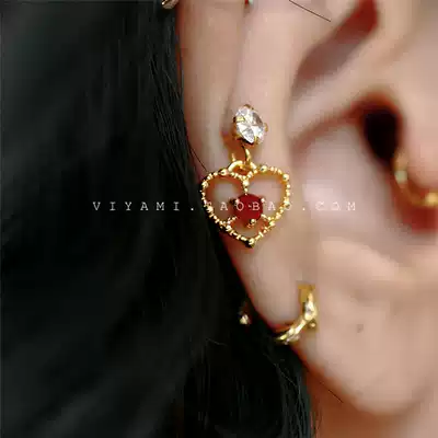 Baroque French hollow love ear needle Korean golden glass ear bone nail Korean love female personality ear screen nail