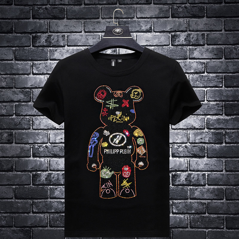 2021 New Summer Men's Drilling Short Sleeve T - shirt Men Trend Youth Self - sleeved Card Card