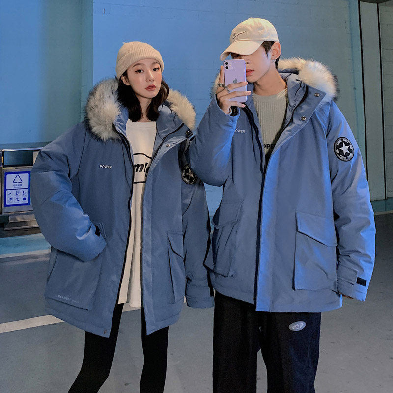 2022 new down jacket men's winter mid-length version thickened big fur collar national tide brand outflow couple loose jacket bf