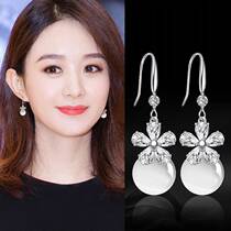 Zhao Liying with cats eye stone earrings 2021 New Tide summer temperament sterling silver flower earrings advanced earrings