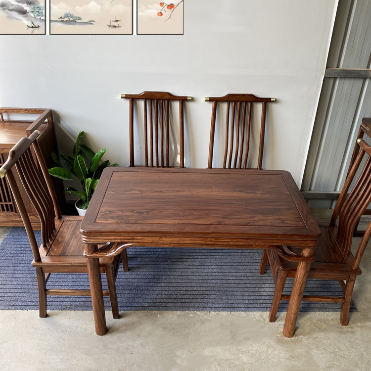 Northern old elm wood dining table and chairs combine Home Zen Imitation Ancient Solid Wood New Chinese Desk Restaurant Hotel Hotel-Taobao