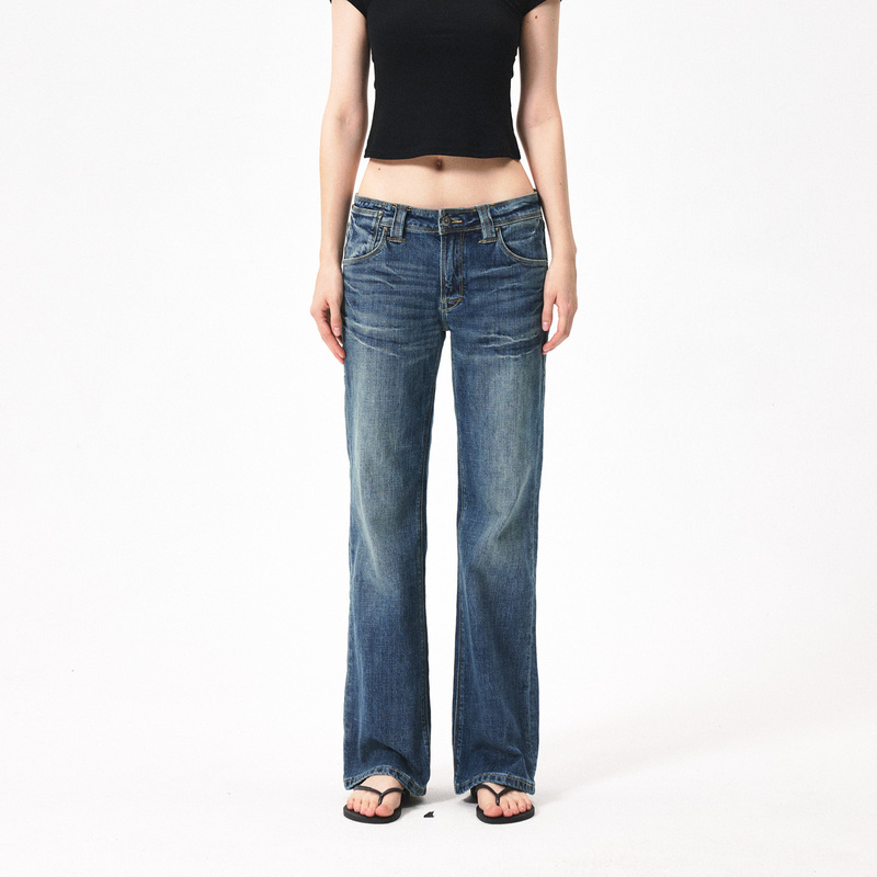 Ycore 003 Lightning Pattern Vintage Washed Low-Rise Slim Straight-Leg Jeans