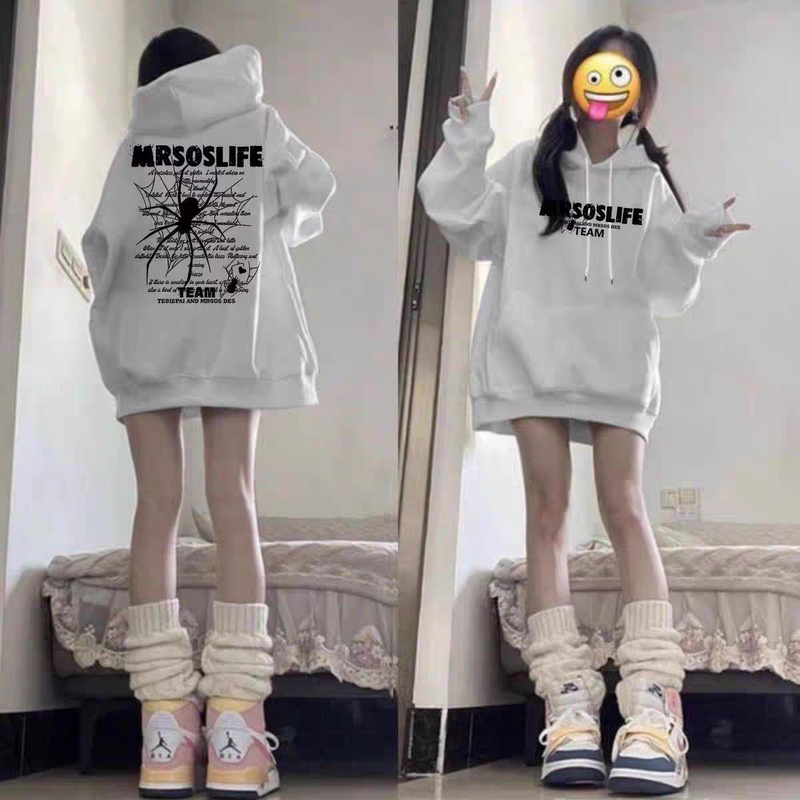 Girls' Autumn and Winter American High Street Fashion Brand Hooded Sweatshirt for Older Children with Spider Print Loose Fit Hoodie