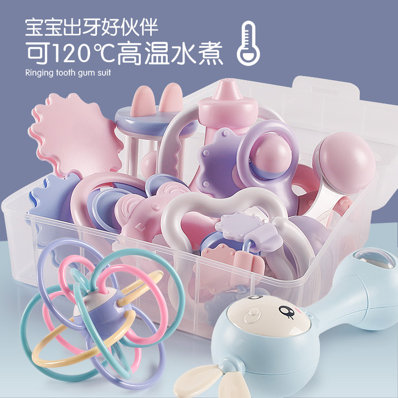Baby toys 0-1 year old baby early education boiled Music hand bell soft glue fixer ball newborn 3-6-12 months