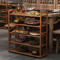 Vegetable Rack Multilayer Fire Pan Shop Special Kitchen Grill Meat Rack Hotel Commercial Pendulum Vegetable Rack Layer Rack Solid Wood Shelving Shelf