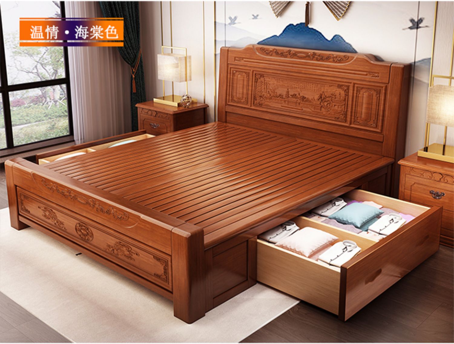 Đôi giường gỗ 1,8 m lưu trữ hộp ngăn kéo cao giường ngủ giường ngủ 1,5m Trung Quốc cổ đồ nội thất giả gỗ gụ phòng ngủ - Giường mẫu giường sắt đẹp