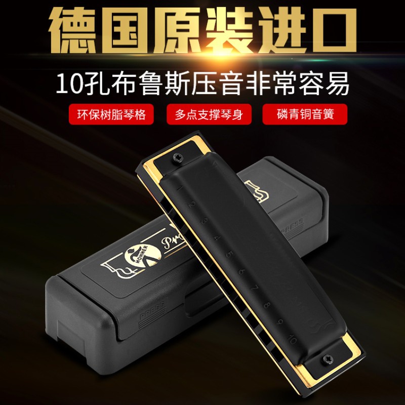 German Helai HOHNER 10 Hole Blues Harmonica PRO HARP Blues 10 Hole Helai Beginner Self-taught Adult