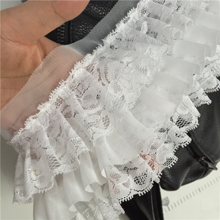 Black and white clothing accessories exquisite three-layer high-quality lace Chiffon versatile multi-layer discount ruffle lace edge