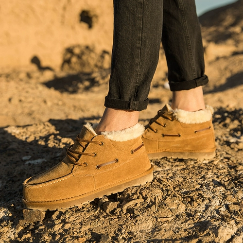 Удерживающие тепло низкие модные демисезонные утепленные короткие сапоги, обувь, нескользящие ботинки, из натуральной кожи