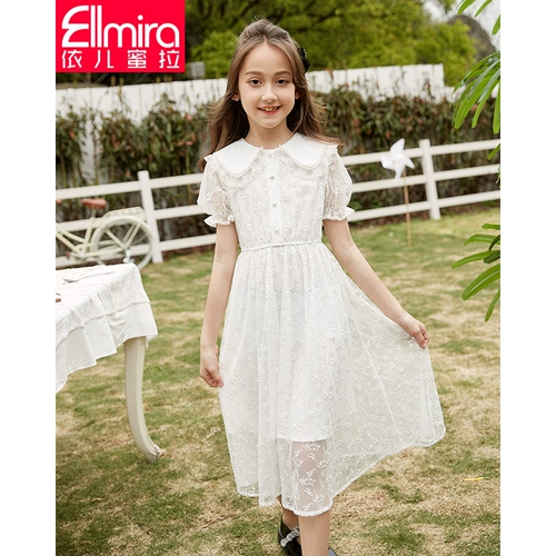 Платье, юбка на девочку, наряд маленькой принцессы, белая кружевная мини-юбка, летняя одежда, короткий рукав, коллекция 2021, подходит для подростков, в западном стиле