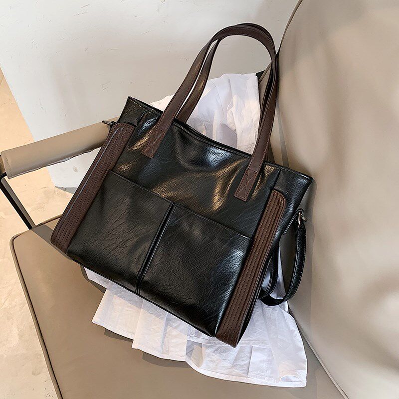 Niche retro large bag female 2022 new trendy leather large-capacity tote bag all-match ins messenger shoulder bag
