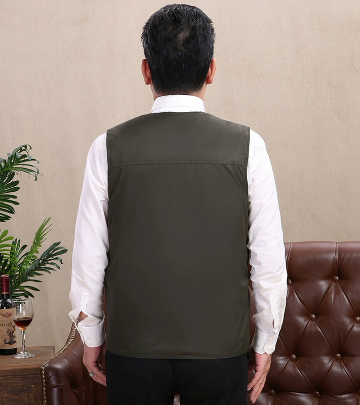 Áo vest nam trung niên mùa thu và mùa đông mới bố cộng với nhung dày cỡ lớn cotton nam vest vest trung niên áo khoác nam giả vest