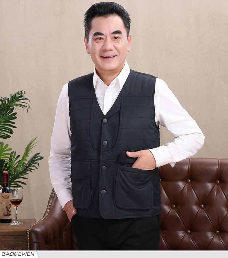 Áo vest nam trung niên mùa thu và mùa đông mới bố cộng với nhung dày cỡ lớn cotton nam vest vest trung niên áo ba lỗ trắng