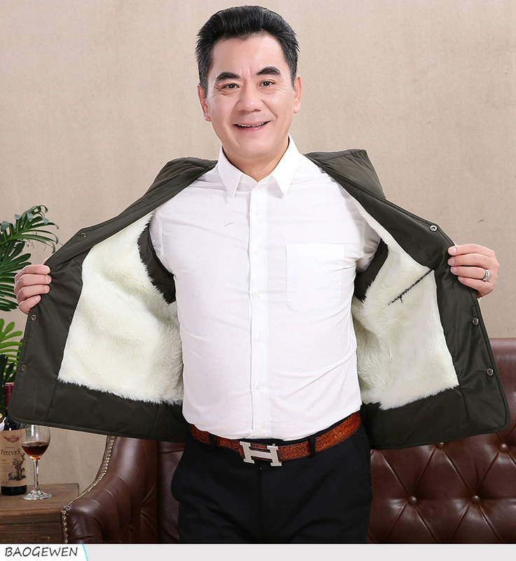 Áo vest nam trung niên mùa thu và mùa đông mới bố cộng với nhung dày cỡ lớn cotton nam vest vest trung niên áo khoác nam giả vest