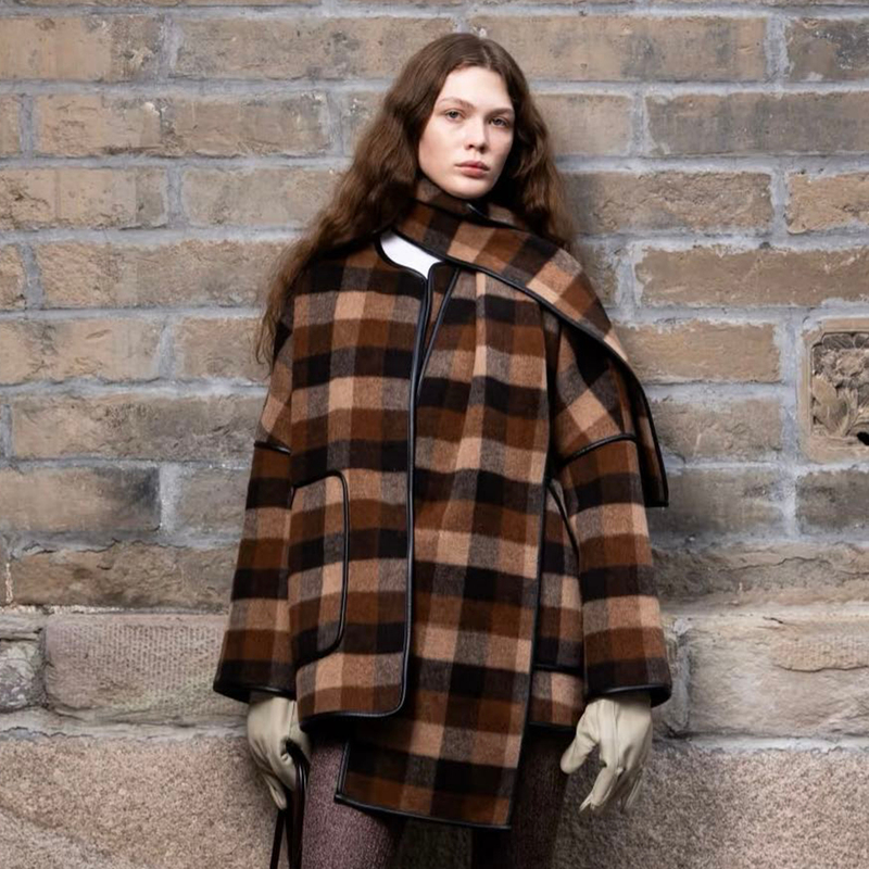 【Chunxi】Tencel/Wool/Alpaca Chocolate Scarf Double-Sided Woolen Short Coat Woolen Jacket for Women
