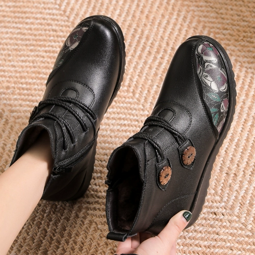 Зимние нескользящие туфли для матери, флисовая обувь, удерживающие тепло короткие сапоги для кожаной обуви, для среднего возраста