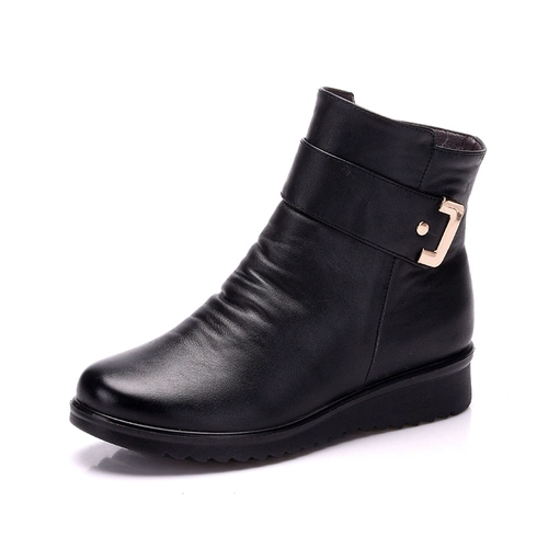 Зимние удерживающие тепло нескользящие короткие сапоги для матери для кожаной обуви, для среднего возраста, большой размер, мягкая подошва