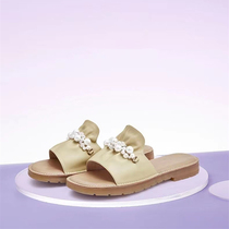 Genuine leather string beads Andromeda 2022 Summer new outwear comfort French style cool towing flat minimalist casual ladies sandals