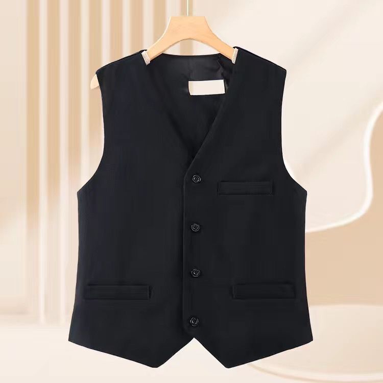 Women's Short Slim-Fit Vest, Middle-Aged Mom's Thin Vest, Black and Red Professional Wear Vest, Petite Sleeveless Top