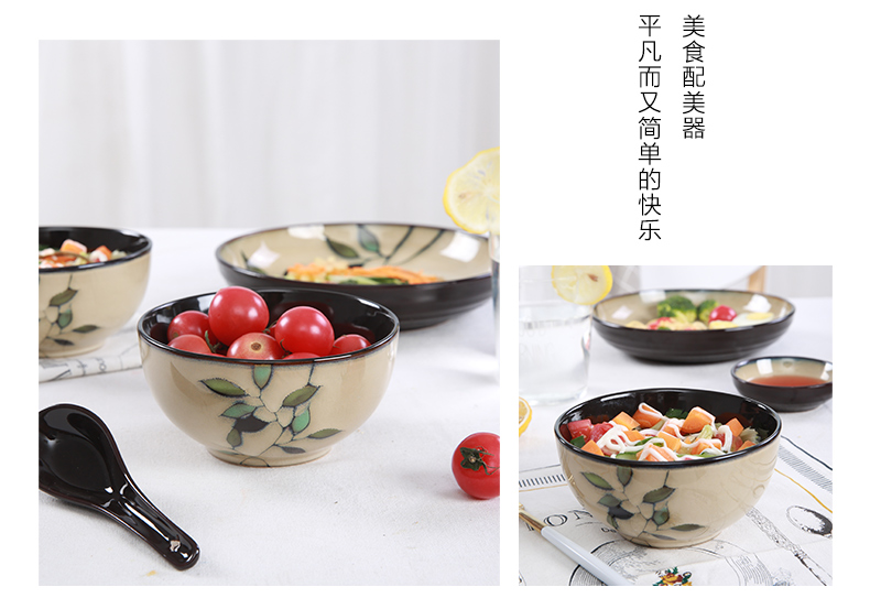 Bamboo feel 】 【 Korean tableware suit creative ceramic plate dishes suit Chinese style household dishes