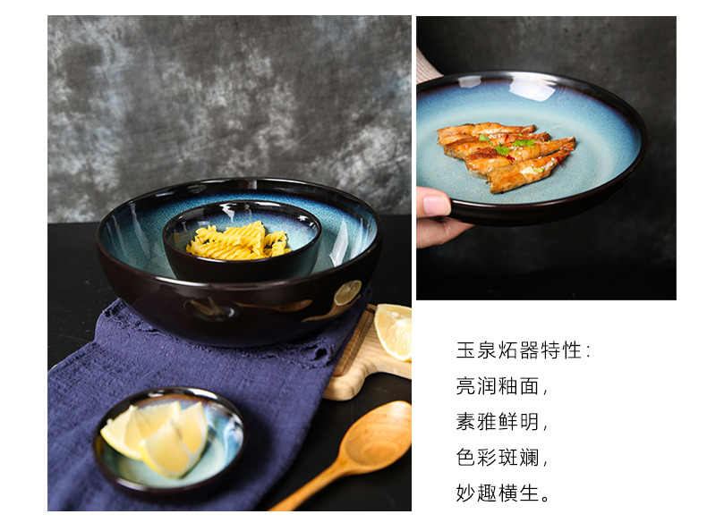 Spring rain yuquan 】 【 Korean ceramic dishes suit household bowl dish plate tableware tableware suit eating the food