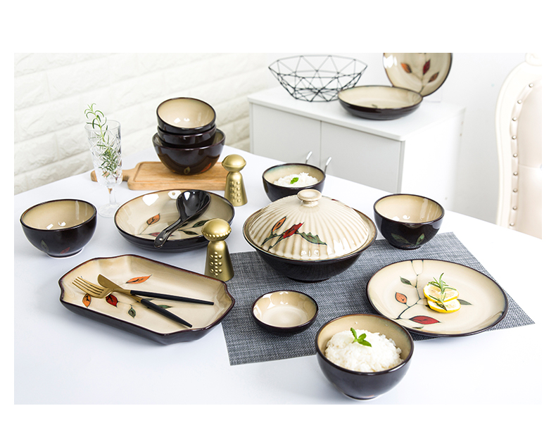 Yuquan tableware kit home dishes dishes of eating the food dish bowl set bowl plates under the ceramic glaze color combination