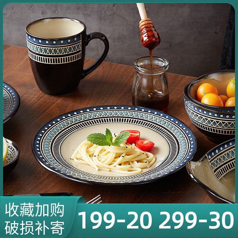 Jade Springs American Retro Ceramic Cutlery Ostyle Reliefs Bowls Dish Bowls Dish Suit Home Plate Dishes Light Extravagant Creativity