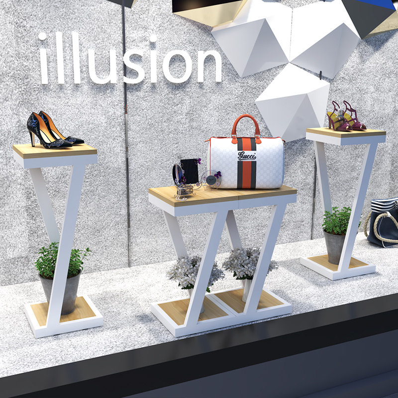 Mall Clothing Shop Booth High And Low Show Shelf Shoes Bag Rack shop Windows Showcase Showcase Cabinet Middle Island Table Flower Shop Iron Art