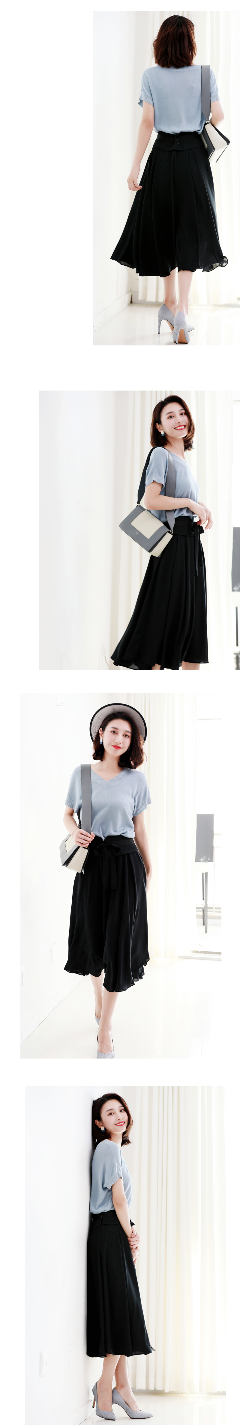 Thoải mái, không muốn cất cánh, một phần flash nhúng, nhỏ gọn, V-cổ, vai, một tay áo, đầu đan, 7 màu áo thun nữ form rộng