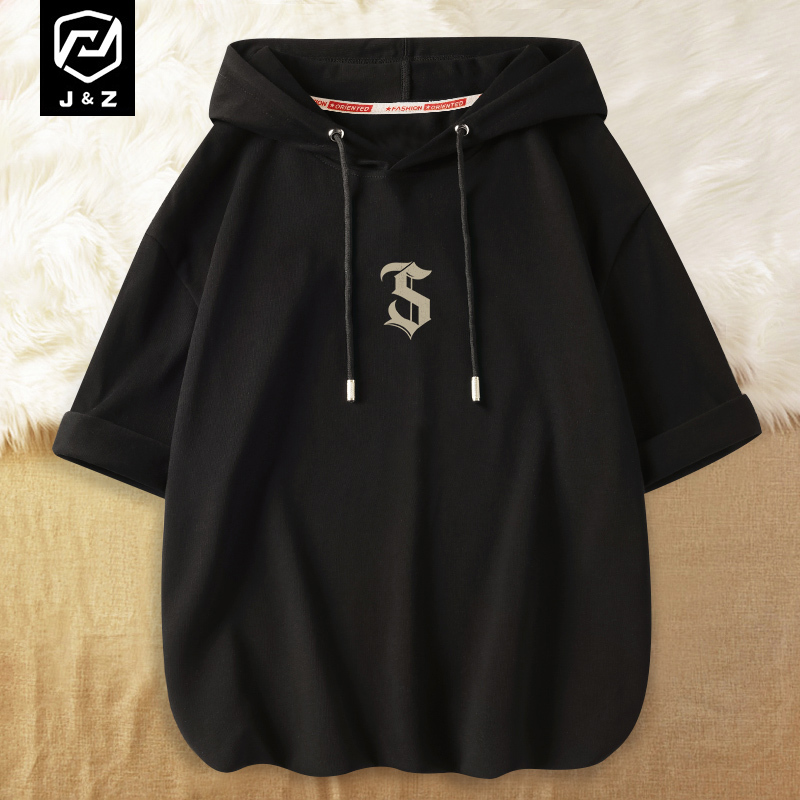 Pure Cotton Hooded Short-Sleeved T-Shirt for Men 2026 Summer New Style 130kg Plus-Size Hooded Large Size Trendy Half-Sleeve Sweatshirt