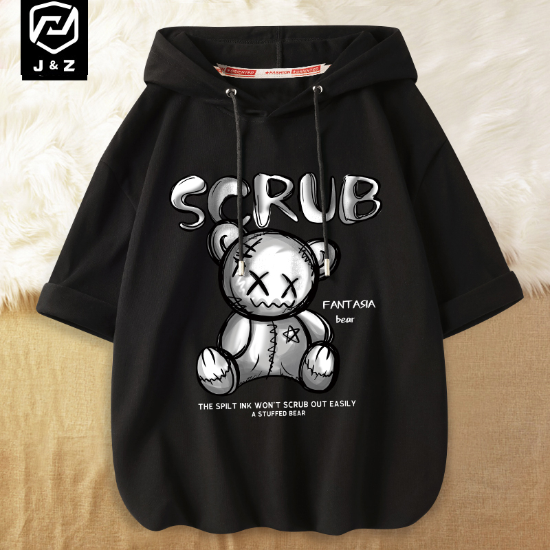 Short-Sleeved Summer Men's 100kg Plus-Size Loose Pure Cotton Half-Sleeve Men's Large Size Sweatshirt Hoodie Oversized Hooded T-Shirt
