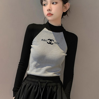 Half-High Collar Slim Fit Brushed Long-Sleeve Top for Women, Base Layer Shirt, European Style 2025 Autumn and Winter New Fleece-Lined T-Shirt